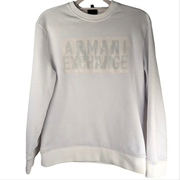 Armani Exchange White Logo Sweatshirt Crewneck Pullover Long Sleeve XS - Picture 1 of 8